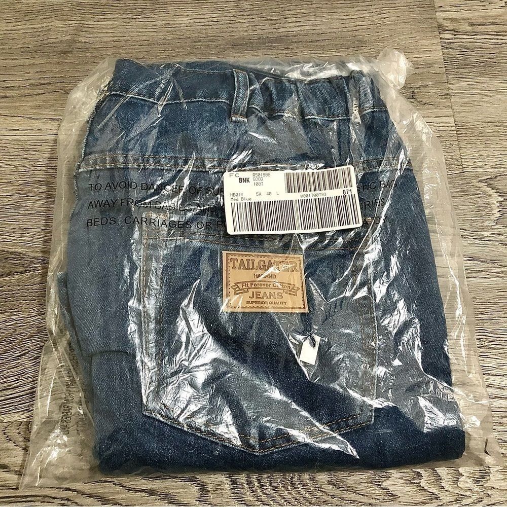 Haband Tailgater Mens Size 40l Blue Denim Jeans Hidden Elastic Waist 40 Nwt Vtg